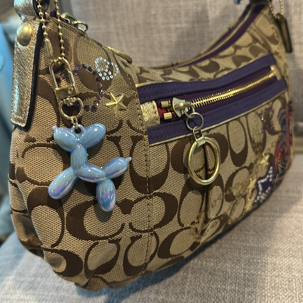 Coach Poppy shoulder bag purple & gold canvas Serial -F1020-15880 - Picture 10 of 17
